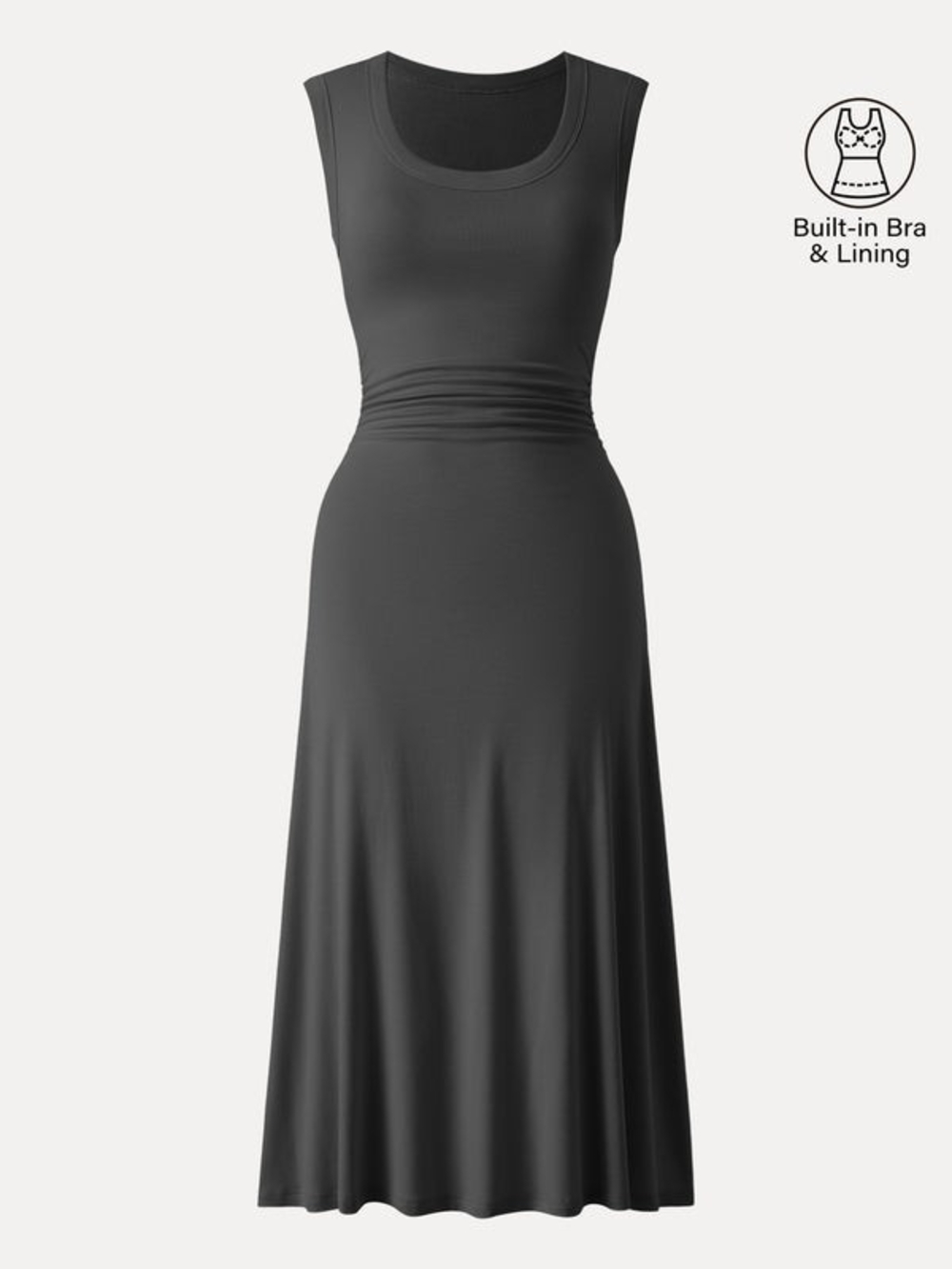 OGL Eco-SkinKiss®Scoop Neck Side Ruched New Airy Bra Midi Dress In Blue Charcoal